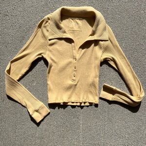 Aerie Ribbed Yellow Button Down Shirt